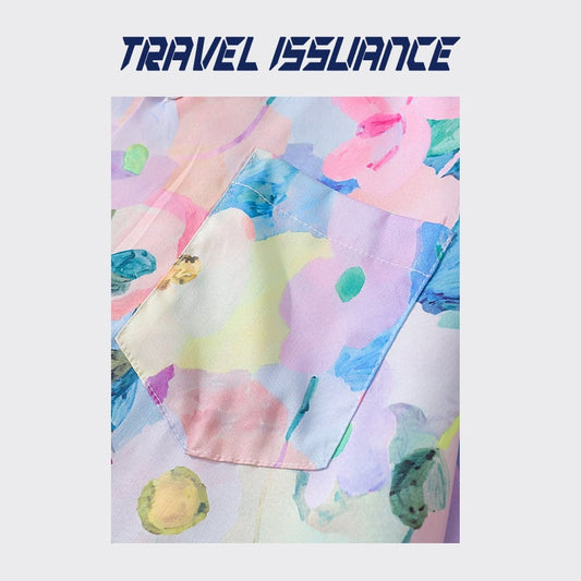 [TRAVEL ISSUANCE Series] ★Oil Painting Style Shirt★ Hawaii Aloha Shirt Print Unisex Men's Aya Cute