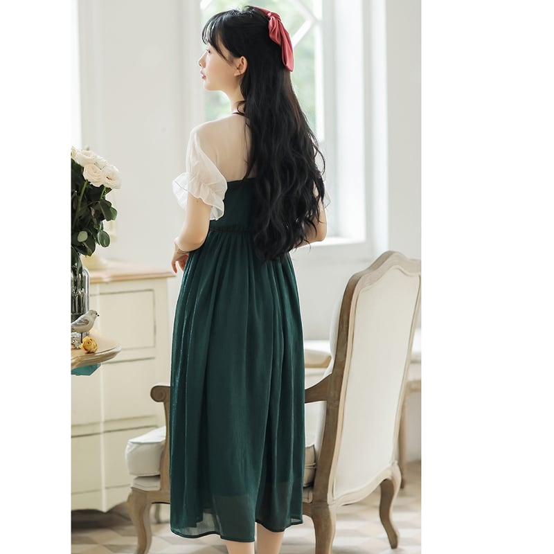 [Shogunsho series]★Hanfu dress★ Embroidery Casual wear Chiffon V-neck Green Green Coming-of-age ceremony SML XL Green Green