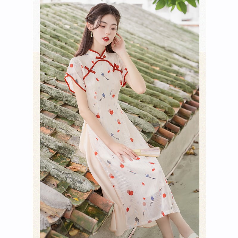 [Nan Kemu Series]★China style dress★ Crane dress Coming of age ceremony Girls' night out Date Floral pattern Short sleeve dress Summer clothes