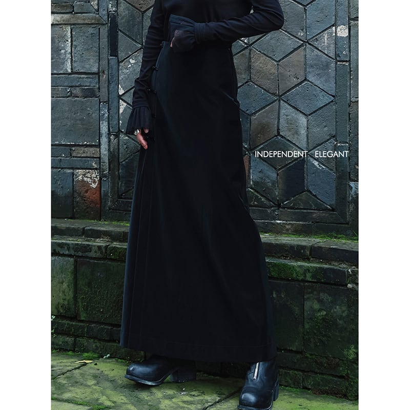 recommendation! [Da Qinglong Shu Series] ★China style skirt★ PU black, long length, slimming, easy to match, high waist