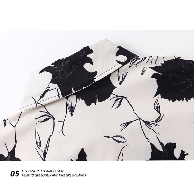 [Feel lonely series] ★Long sleeve shirt★ 2color tops floral pattern shirt unisex men's black white