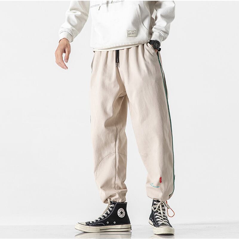 [BIGEMAN Series] ★Casual Pants★ 2color Quarter-length Bottoms Pants Unisex Men's Large Size Vertical Stripes Black Beige