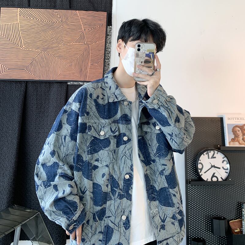 [MCL Series] ★Jacket★ Outer Denim Jacket Unisex Men's Print Blue Blue Stylish