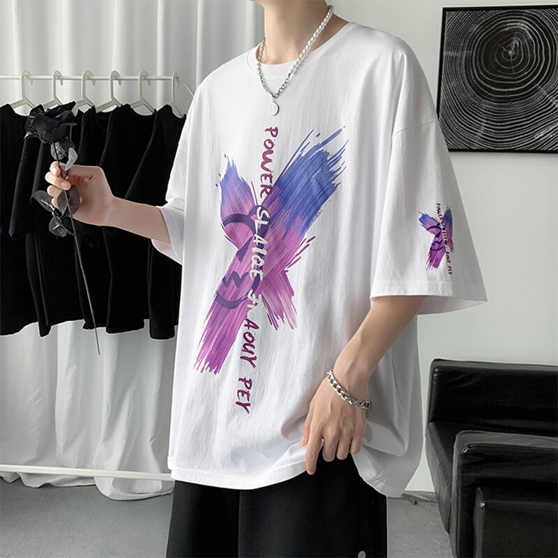 [SGLL Series]★T-shirt★ 3 colors men's unisex butterfly summer black white purple large size