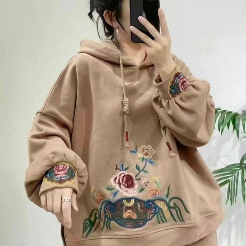 [Geibei Series]★China style hoodie★ Tops 3color brushed lining embroidery casual ethnic style