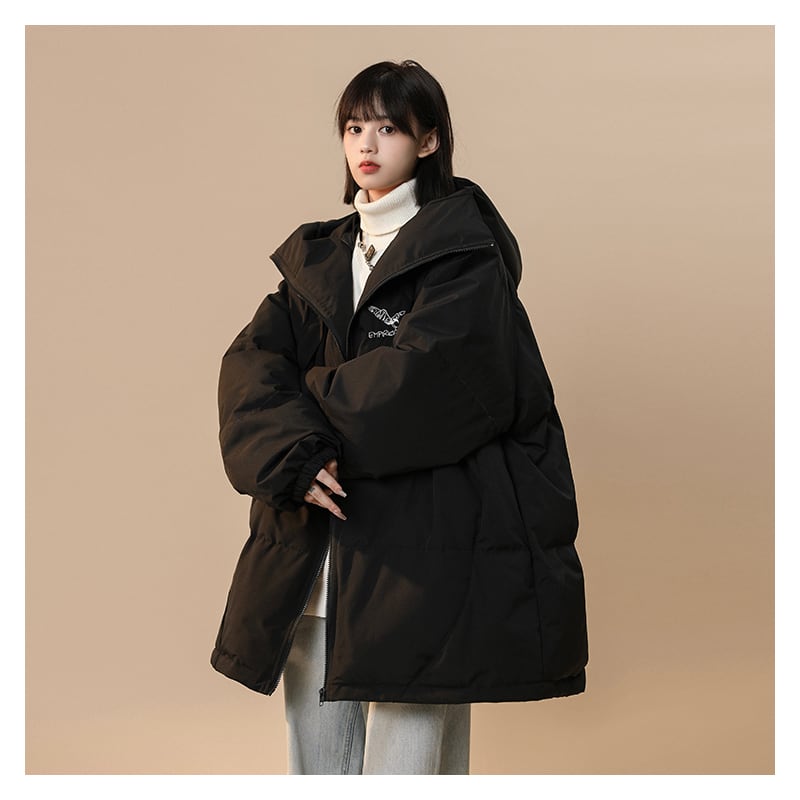 [Suikoishi Series] ★Winter Coat★ Cotton Coat Outerwear 2color Unisex Men's Simple Casual Black Beige