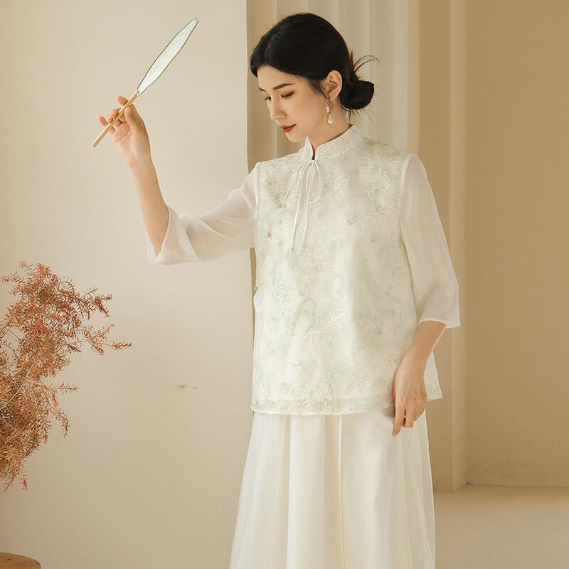 [Creative Series]★Chinese Style Shirt★ Short Sleeve Shirt Summer Clothes Elegant Chinese Clothes Tang Suit Retro S M L XL