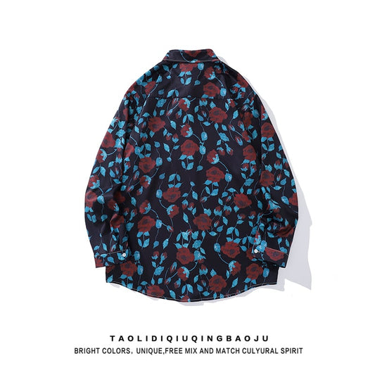 [HTTAOSUP Series]★Shirt★ Tops Floral pattern shirt Long sleeve shirt Unisex Men's ML XL 2XL Blue Red