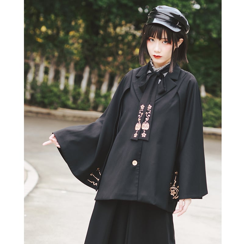 [Kokaisha---Mou Series] ★Chinese-style outerwear★ Cloak, embroidered, fashionable, black, ML, original, slimming