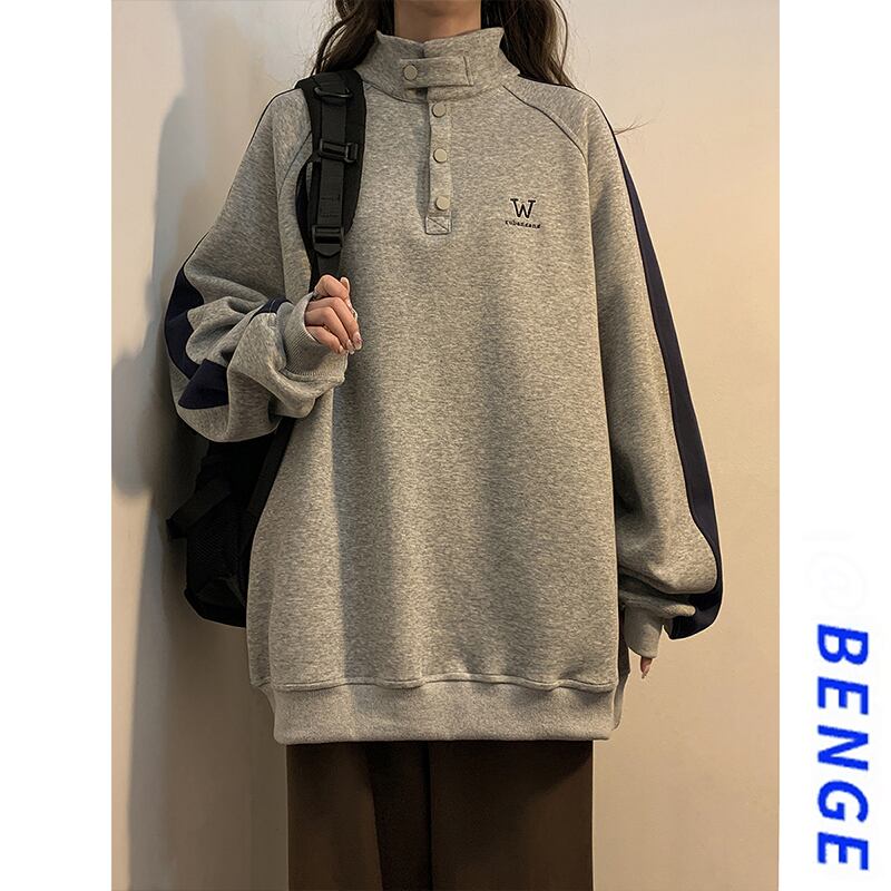 [BENGE Series] ★Tops★ 2color sweatshirt unisex men's color scheme gray navy