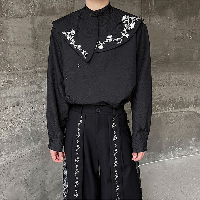 [Illustrated series] ★China style shirt★ 2color embroidery tops Unisex Men's ML XL Black Apricot