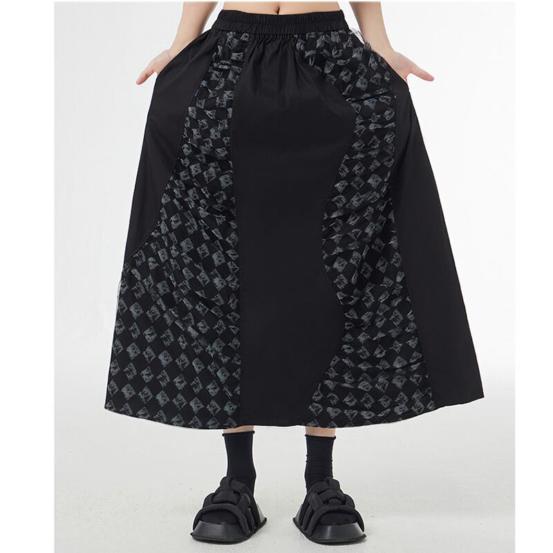 [YIDAO Series] ★Skirt★ 2 types available for selection Daily wear Black Black Switching Floral pattern Plaid pattern