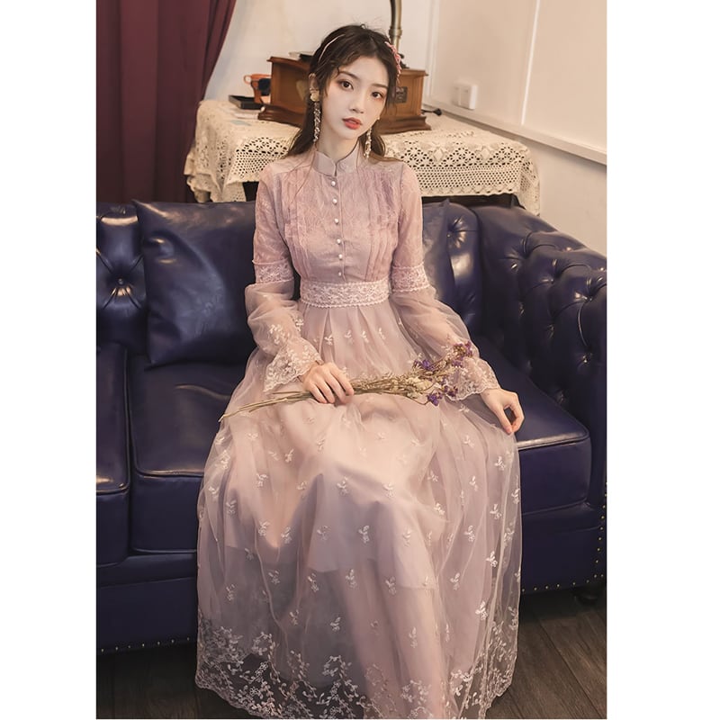 [Kasa no Castle Series]★China style dress★ Lace Princess Light Purple Long Sleeve Date Cute Retro