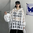 Load image into Gallery viewer, [Miyakoya Series] ★Tops★ 2 colors, plaid pattern, transparent, with hat, spring/summer, loose, black, white
