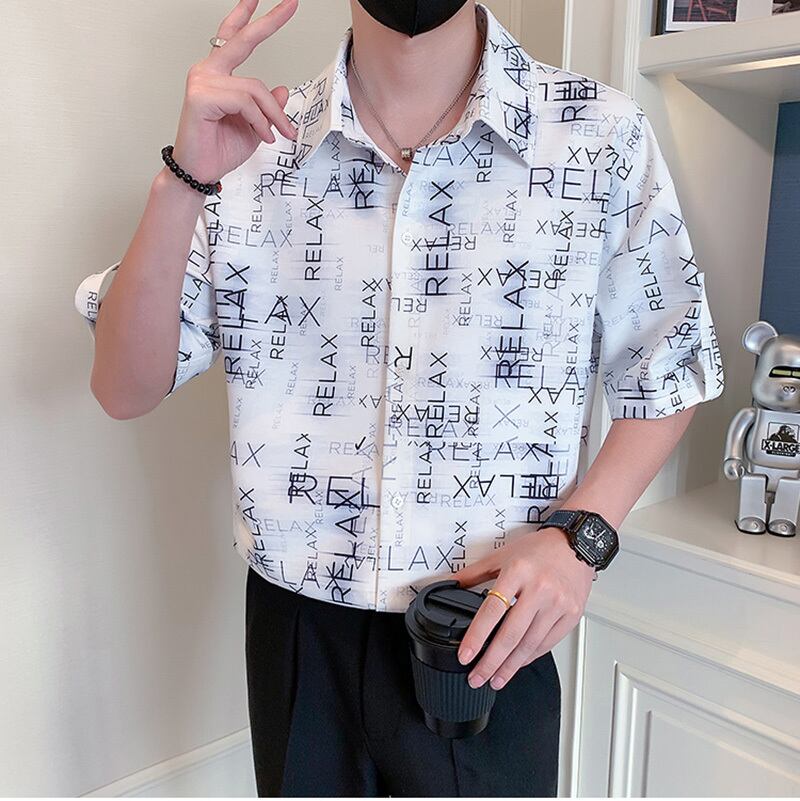 [OUMULONG Series]★Shirt★ Tops 2color Unisex Men's Short Sleeve Shirt Print Summer Clothes