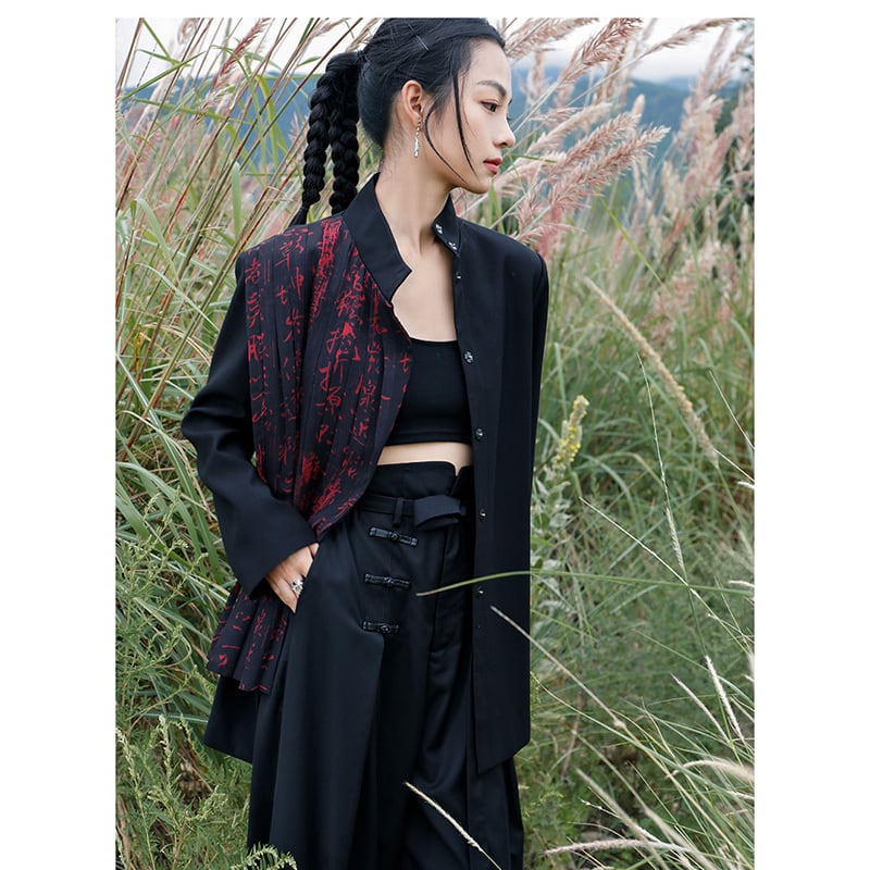 [Big Blue Dragon Series] ★China style coat★ Outer letter pattern black red cool easy to match print