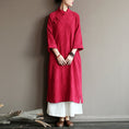 Load image into Gallery viewer, [Song Dynasty Series]★Chinese style dress★ Long length Cotton linen Improved Tang suit Cotton linen Navy Red Brown Free size
