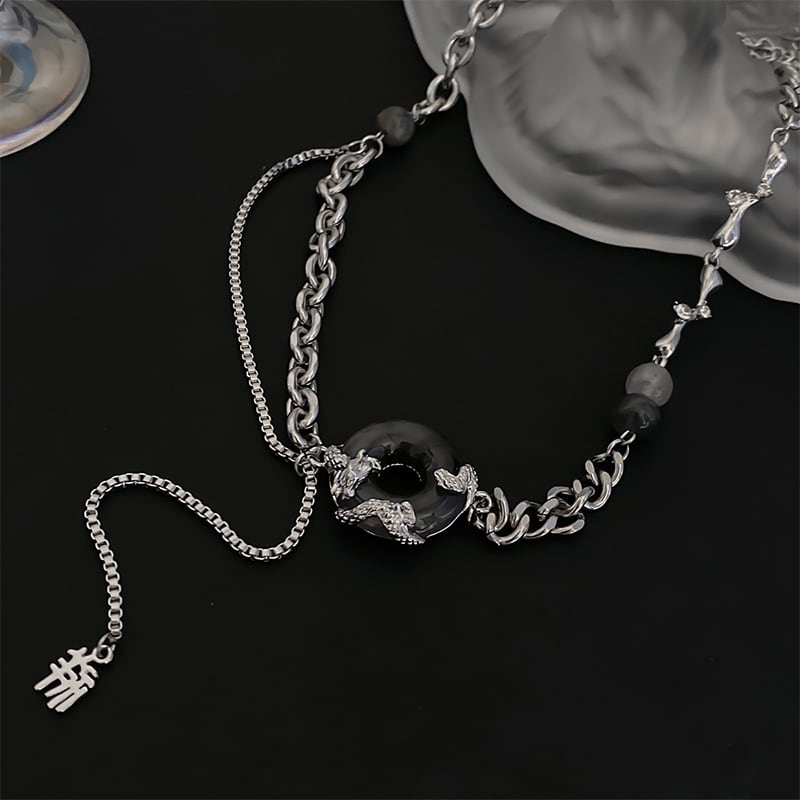 [YAOCHEN Series] ★China style necklace★ Accessory, unisex, men's, women's, black with design