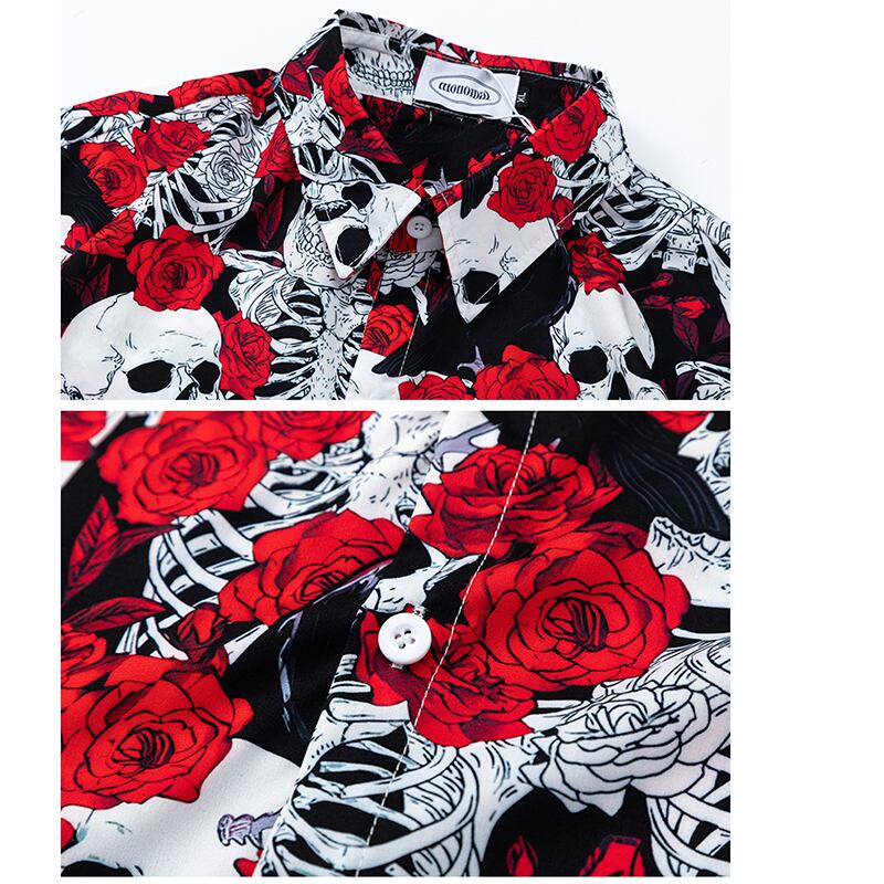 [TRAVEL ISSUANCE Series]★Shirt★ Hawaii Aloha Shirt Floral Pattern Unisex Men's Seaside Short Sleeve Skull