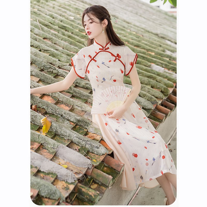 [Nan Kemu Series]★China style dress★ Crane dress Coming of age ceremony Girls' night out Date Floral pattern Short sleeve dress Summer clothes