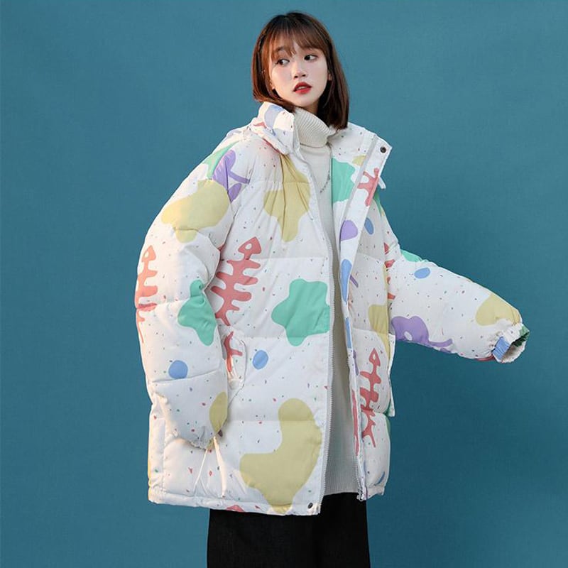 [Suikoishi Series] ★Winter Coat★ Cotton Coat Outerwear 2color Unisex Men's Cartoon White Beige