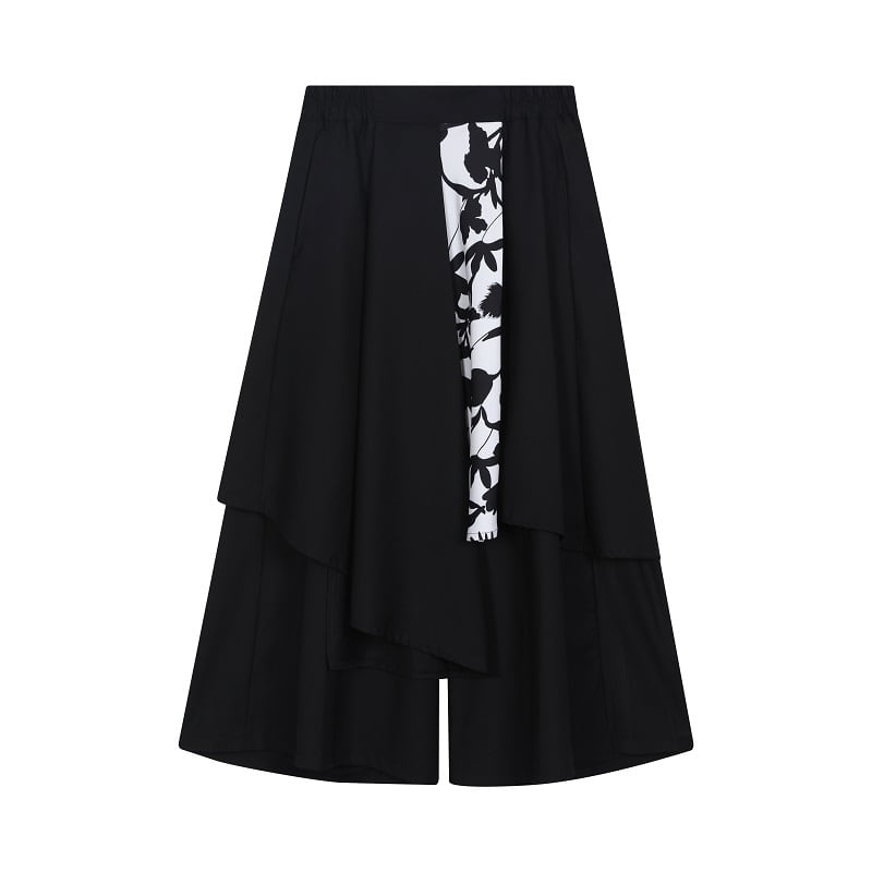 [Illustrated Series] ★Pants★ Bottoms Gaucho Pants Unisex Men's Switching Black Black Designed