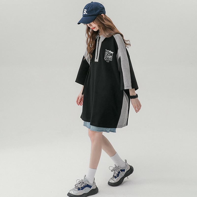 【NANSHIシリーズ】★Tシャツ★ トップス POLOシャツ 2color 男女兼用 メンズ POLOネック 配色 ゆったり カジュアル