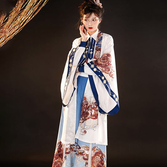 [Dust smoke cloud dream---Biwa song series]★China style happi coat★Long length loose outerwear thin cute improved Hanfu SML print