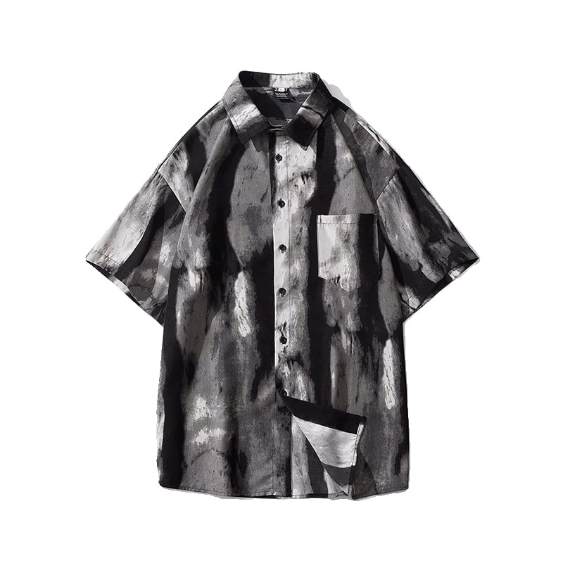 [BIGEMAN Series]★Shirt★ 2color Tops Unisex Men's Large Size Tie-dye Gray Coffee Color