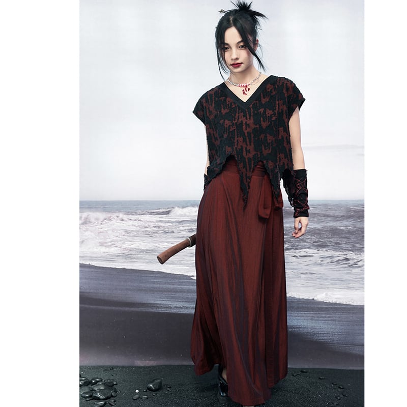 [Da Qinglong Shu Series] ★China style skirt★ Designed bottoms Hanfu skirt original wine red