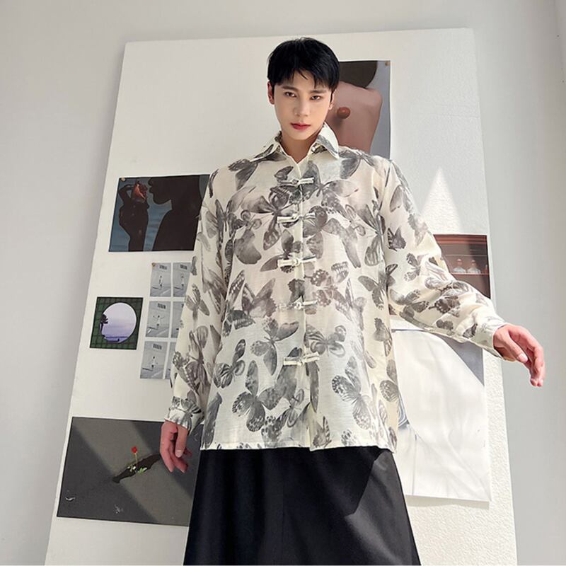 [Illustrated series] ★Chinese style shirt★ 2color floral pattern tops Chinese clothes easy to match ML XL casual