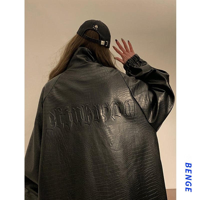 [BENGE Series] ★Jacket★ 3color PU outerwear, unisex, men's, large size, cool, unique