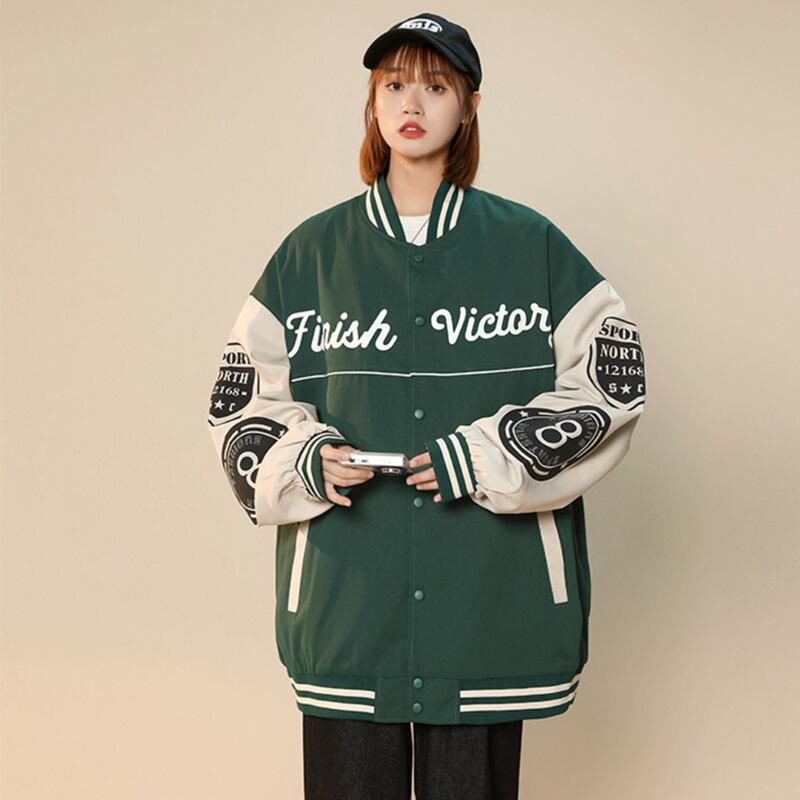 [GEBOXUAN series] ★Outer★ Stadium jacket 2color Unisex Men's Large size Color scheme Black Green