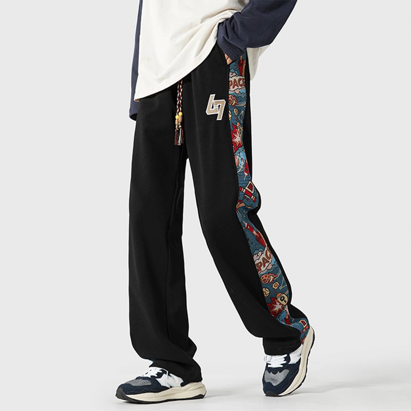 [Leonbinno Series] ★Casual Pants★ 3color Bottoms Pants Switching Cartoon Unisex Men's Black Gray White