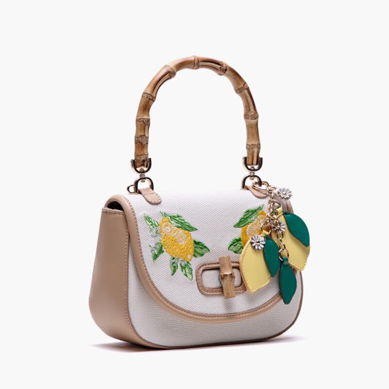 [XIAOZHONG Series]★Bag★ Handheld bag Shoulder bag Embroidery Lemon Retro Commuting Date