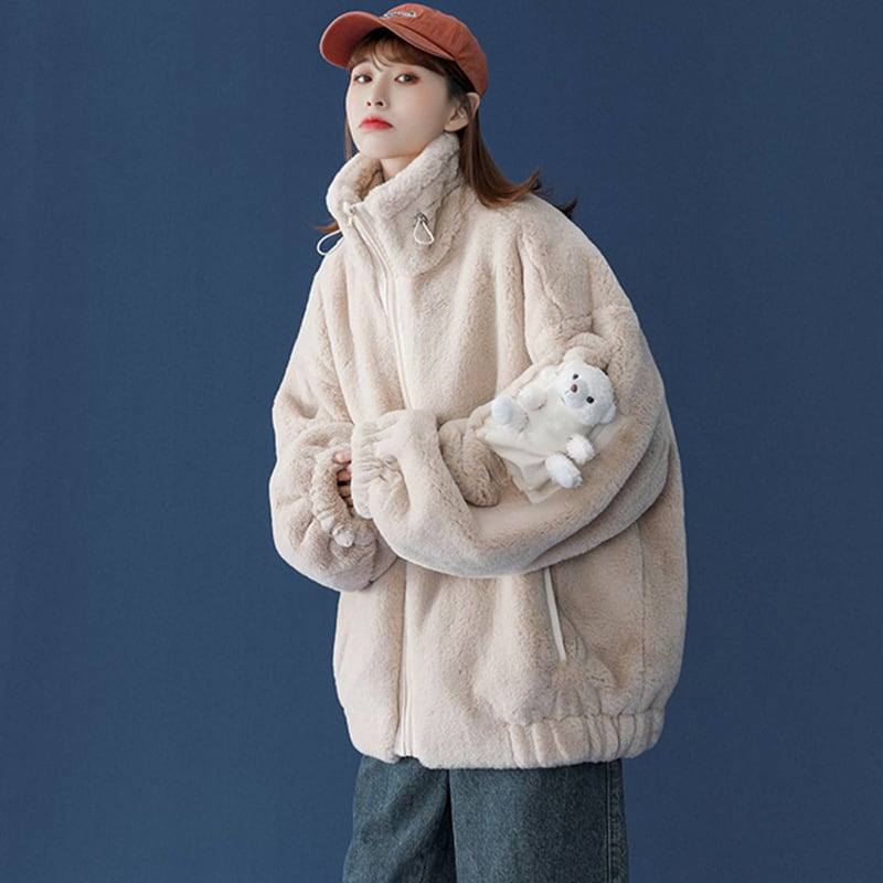 [Fujiiman Series] ★Winter Coat★ 2color Cute Unisex Men's Bear Bear Outerwear Blue Apricot SML XL 2XL