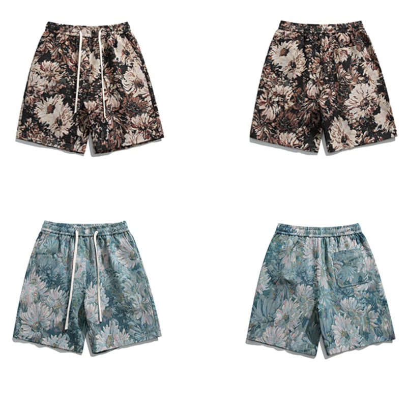 [Satoru Series] ★Shorts★ 3color Floral Pattern Bottoms Short Length Pants Unisex Men's Blue Black Green