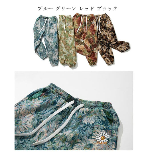 [Small Trouble Series]★China Style Pants★ 4color Oil Painting Style Floral Pattern Bottoms Unisex Men's Large Size