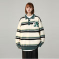 Load image into Gallery viewer, [Ushiomiomi Series] ★Sweater★ 2color Knit Tops Unisex Men's Horizontal Striped Striped Pattern POLO Neck Casual Green Blue
