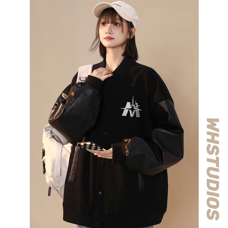 【FKZシリーズ】★ジャケット★ スタジャン 男女兼用 メンズ 配色 ブラック 黒い 春服 かっこいい M L XL 2XL 3XL