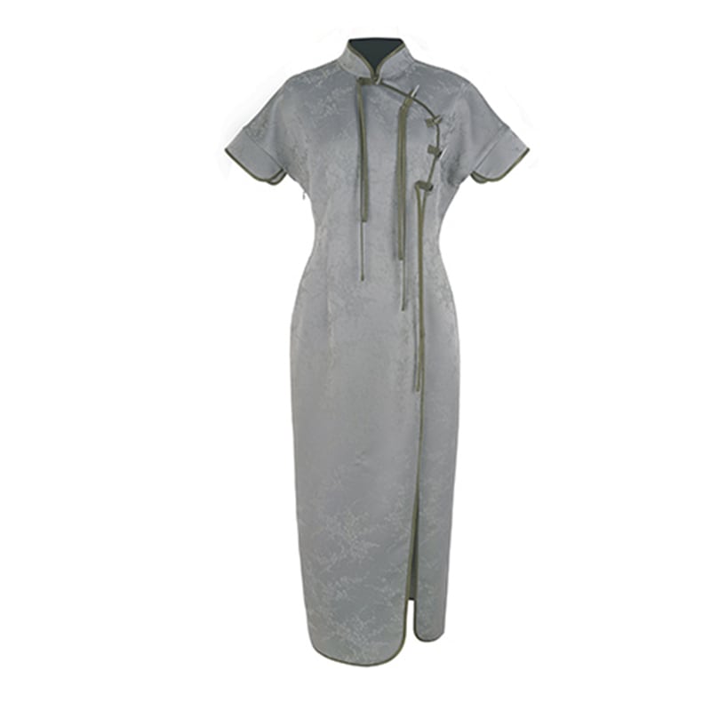 [Da Qinglong Shu Series] ★China style dress★ Improved cheongsam dress Color scheme Improves temperament Long length Silver gray