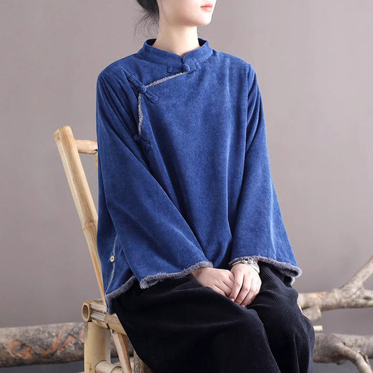 [LIANSHANG series]★China style tops★ 2color corduroy brushed lining thick retro blue purple