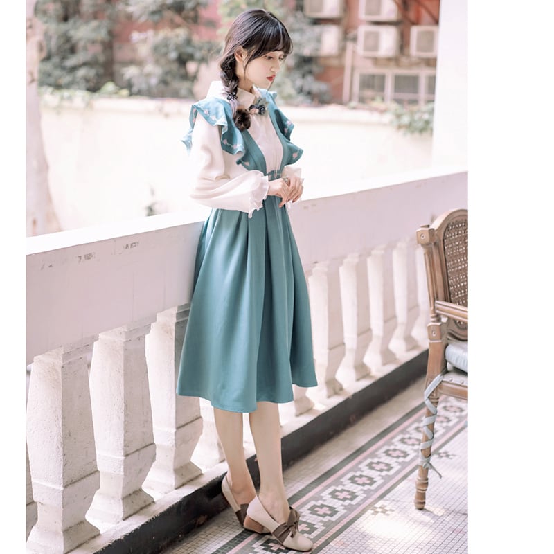 [JUN Series]★China style setup★ Shirt + hanging skirt cute retro elegant date