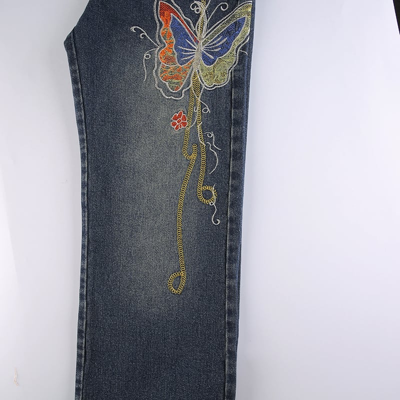 [ROCK MORE Series] ★Denim Pants★ Bottoms Butterfly Fashion Ladies Blue Blue SML Easy to match