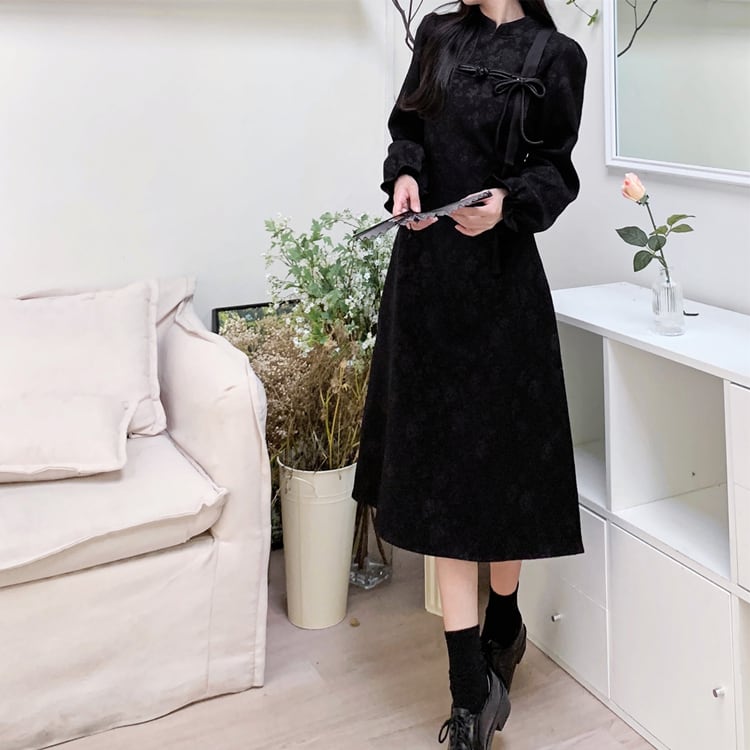 [Dong Xiaojie Series] ★Chinese style dress★ Large size Chinese clothing Black Black Cute Improved cheongsam dress