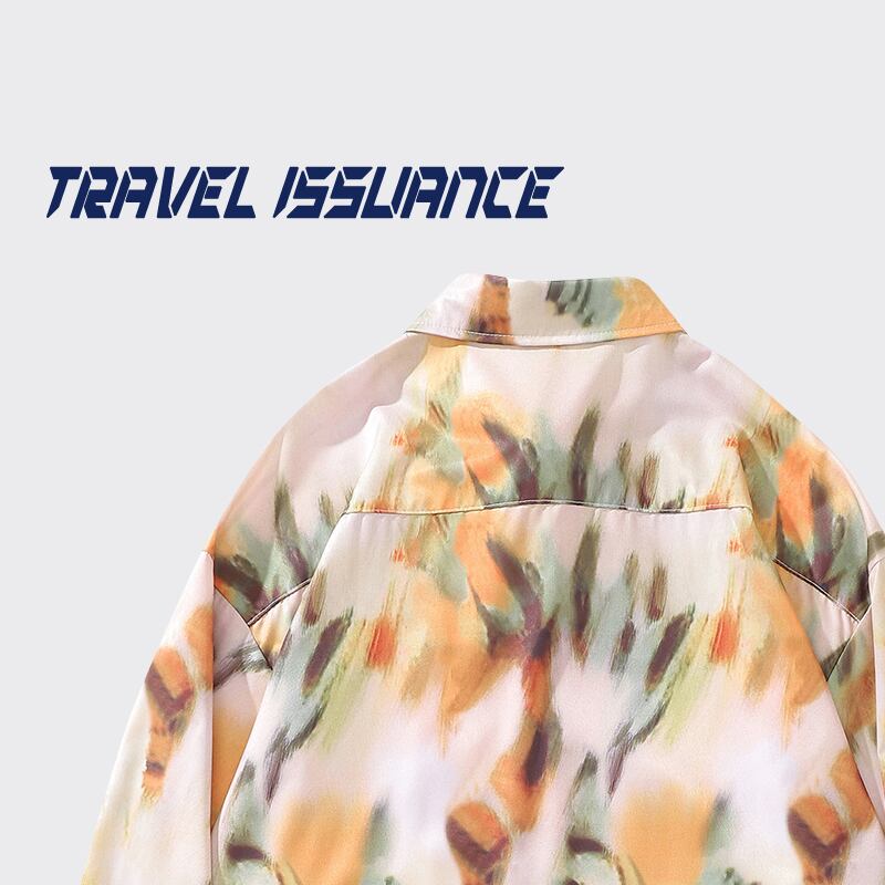 [TRAVEL ISSUANCE Series]★Shirt★ Long sleeve shirt tops unisex men's retro cute yellow print