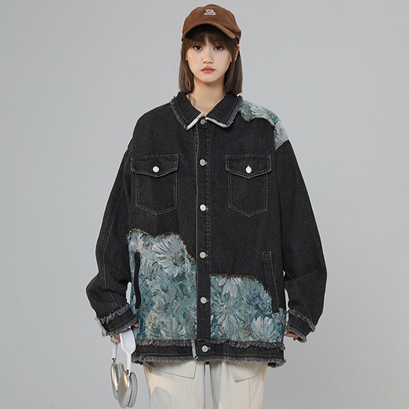 [SENSU Series] ★Jacket★ Outerwear 2color Unisex Men's Oil Painting Style Switching Black Blue