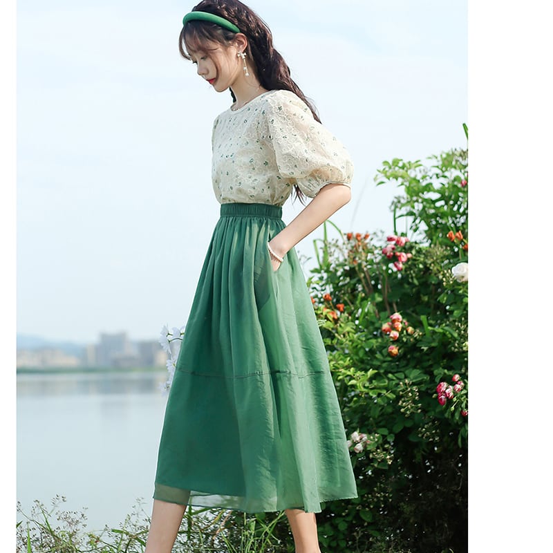 [Shirashu Series] ★Skirt★ Bottoms Summer Clothes Simple Ladies Fashion Green Green Easy to match