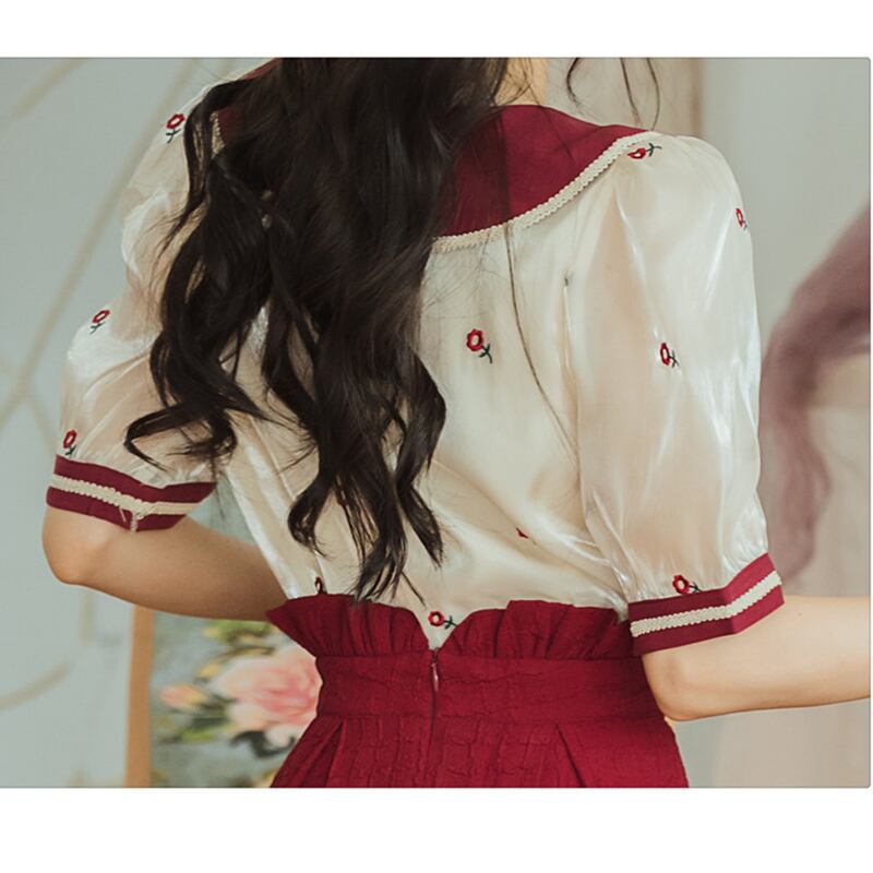 [Jinkyoku Series]★Skirt★ Bottoms Spring/Summer Long Skirt Ladies Retro Red Red SML