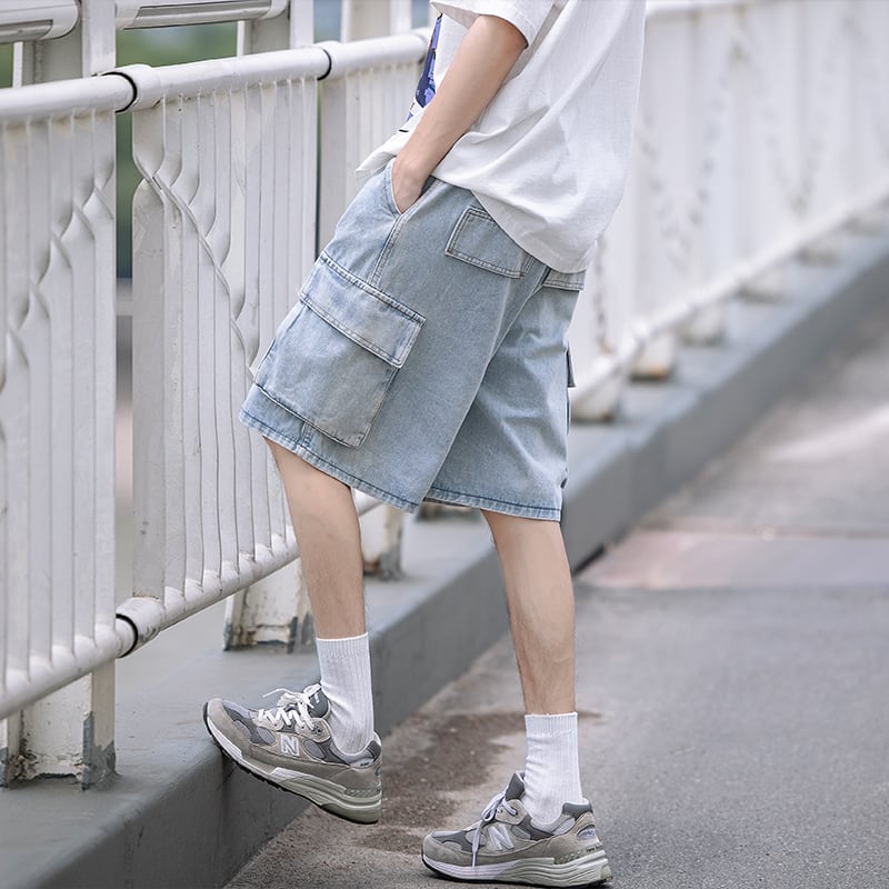 [BIGEMAN Series]★Denim shorts★ 2color bottoms short length pants unisex men's large size denim pants